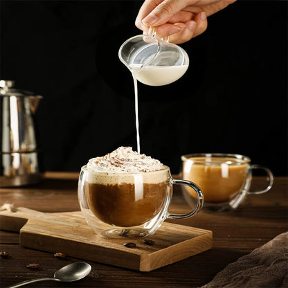 Double Wall Transparent Glass Coffee Cup with Handle