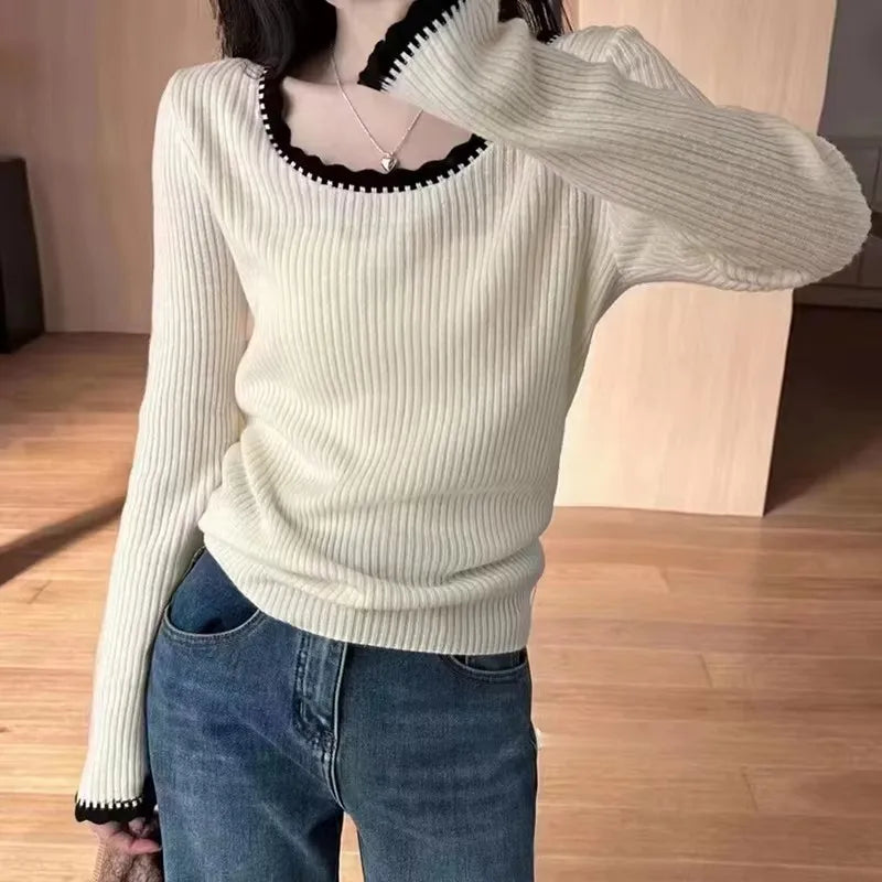 Rib Knit Tee with Overlocked Trim