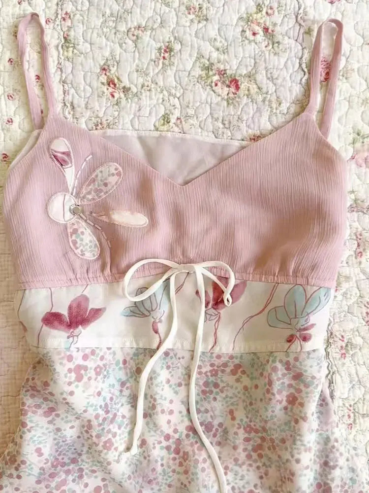 Top sin mangas con tirantes, floral y dulce