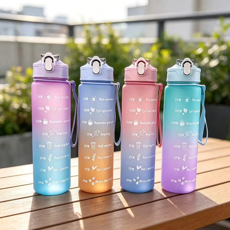Frosted Gradient Water Bottle with Portable Straw and Handle