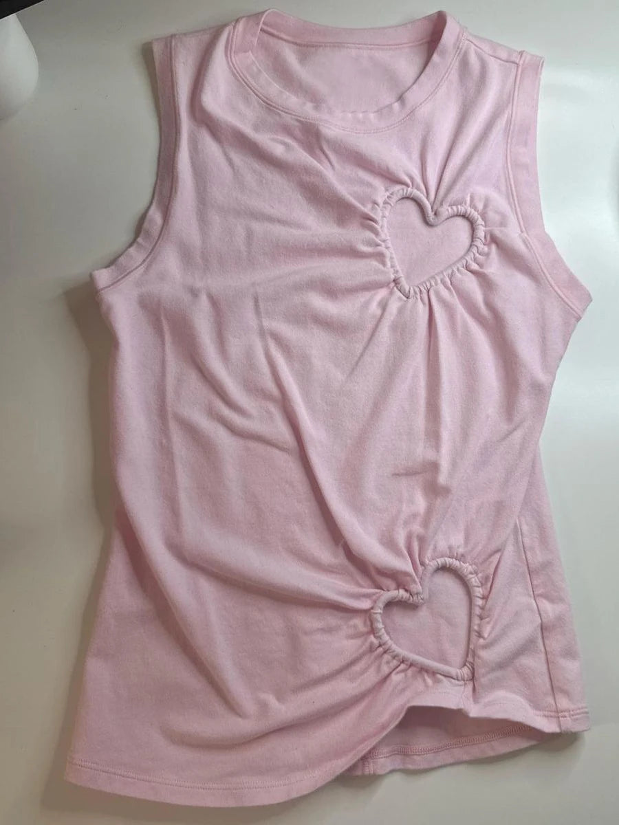 Conjunto de camiseta sin mangas calada con corazón + pantalón