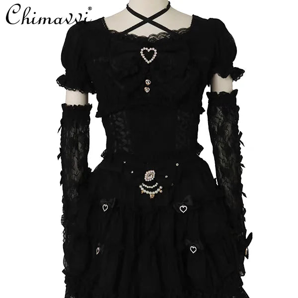 Camisa Lolita Dulce y Linda Liz de Estilo Japonés 2025 Nueva Camisa de Encaje con Lazo Elegante de Estilo Princesa con Manga de Retazos Pesados