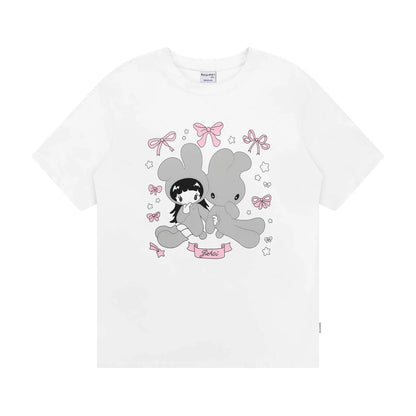 bunny girl print O Neck Top