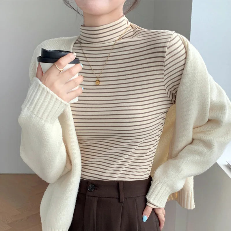 Stripe Long Sleeve Turtleneck Shirt