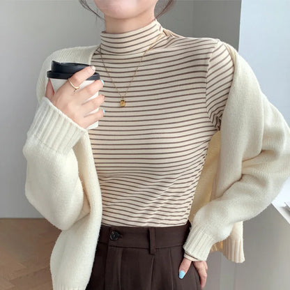 Stripe Long Sleeve Turtleneck Shirt