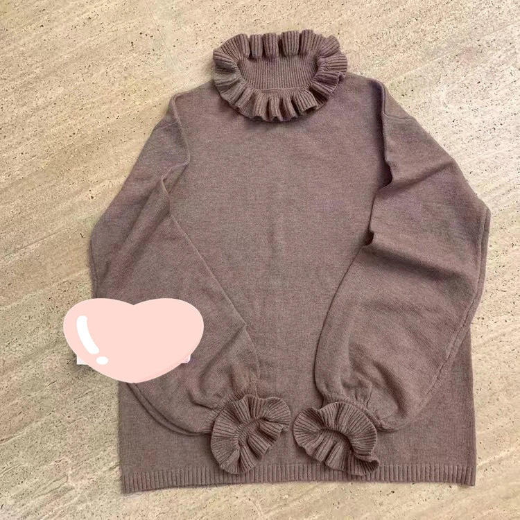 Jerséis de cuello con volantes para mujer, 4 colores lisos, suaves, encantadores, dulces, para chicas, versátiles, estilo preppy, casuales.