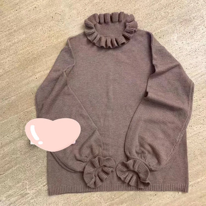 Jerséis de cuello con volantes para mujer, 4 colores lisos, suaves, encantadores, dulces, para chicas, versátiles, estilo preppy, casuales.