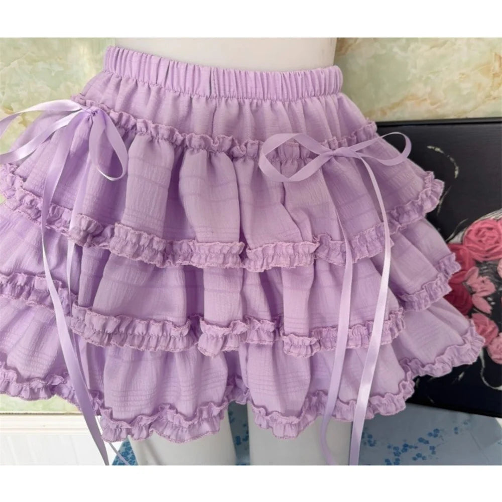 Ruffle Tiered Mini Skirt with Bow Accents