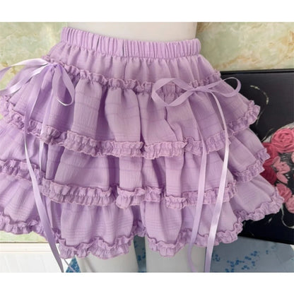 Ruffle Tiered Mini Skirt with Bow Accents