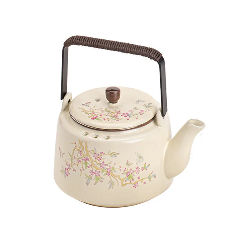 Beige Ru Kiln Wisteria Flower Teapot