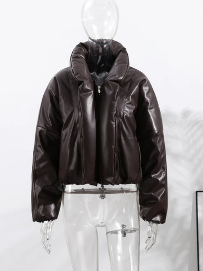 Faux Leather Puffer Jacket