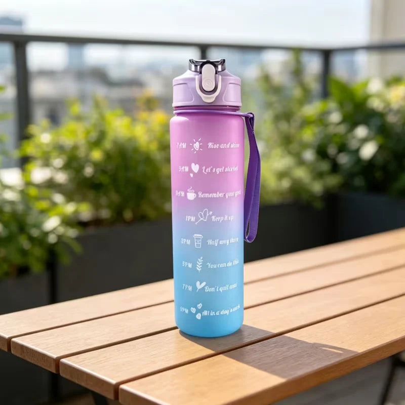 Frosted Gradient Water Bottle with Portable Straw and Handle