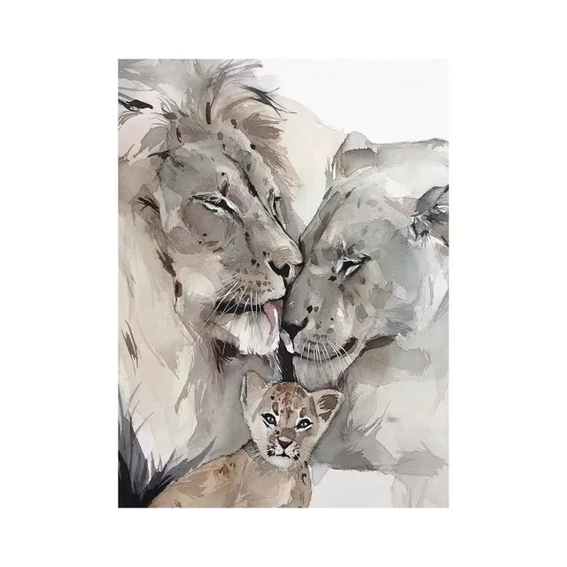 Lion Family Canvas Painting Print