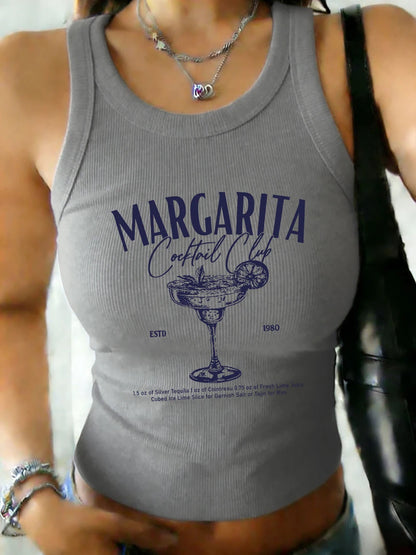 Margarita Cocktail Club Prints O-Neck Sleeveless Tank