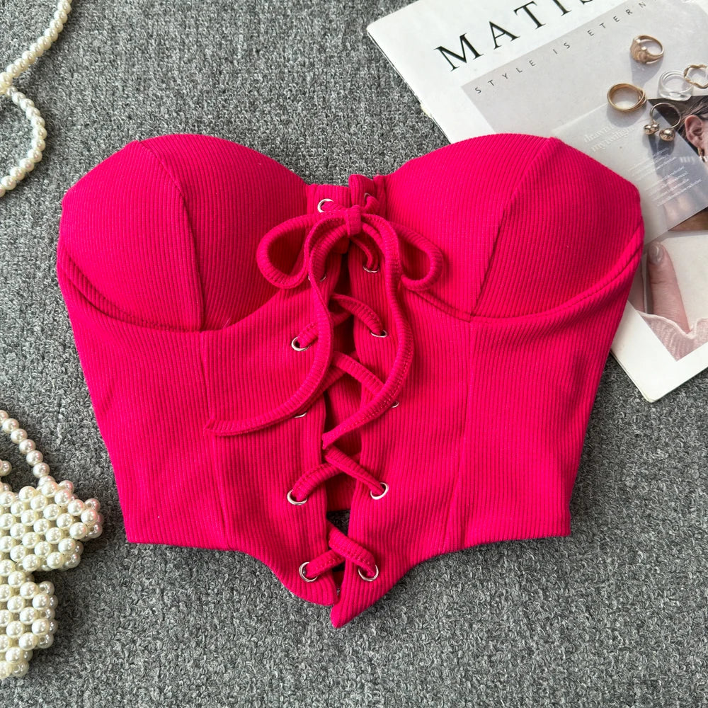 Ribbon Lace-Up Corset Top