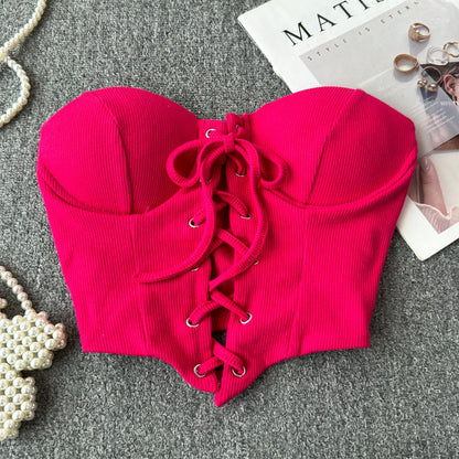 Ribbon Lace-Up Corset Top