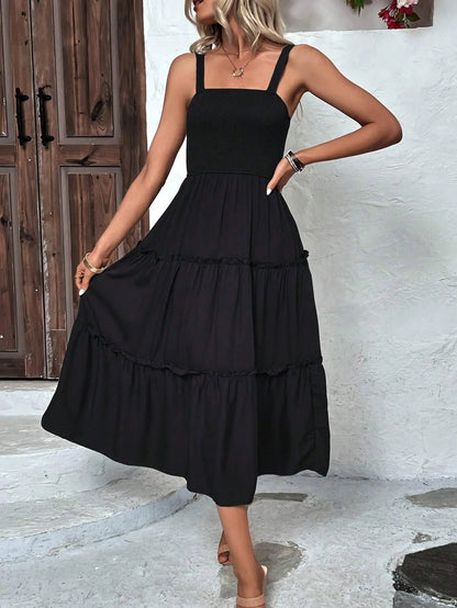 Ruched Bust Ruffle Hem Sleeveless Slip Dress