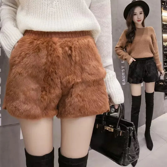 Pantalones cortos de felpa de talle alto elásticos