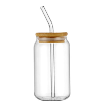 Can-Shaped Glass Cup with Lid & Straw