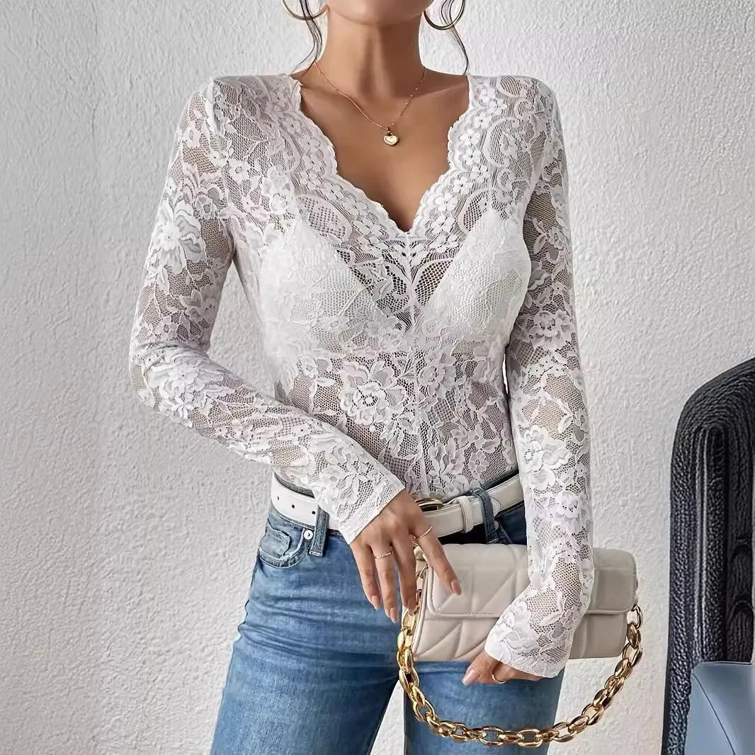 Long Sleeve Sheer Mesh Blouse