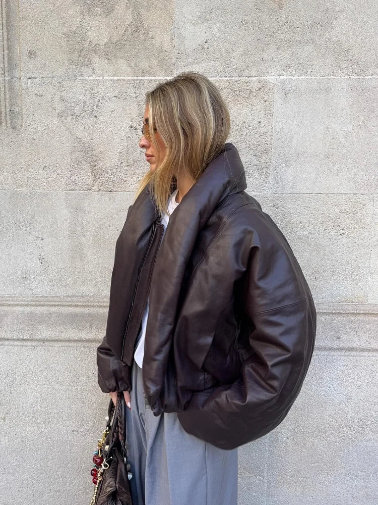 Faux Leather Puffer Jacket