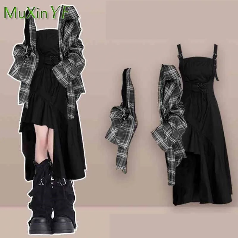 Plaid Shirt + Irregular Dress Set