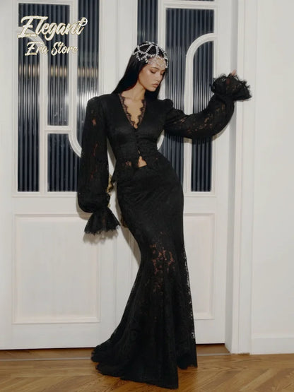 Lace Patchwork Long Skirt Set
