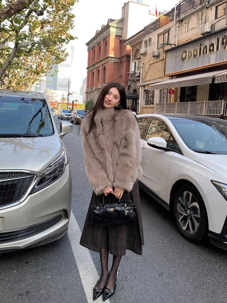 Fur Short Stand Collar Coat