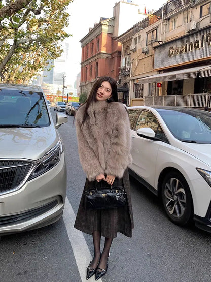 Fur Short Stand Collar Coat