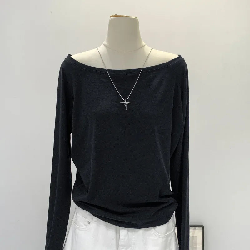 One Shoulder Cotton Long Sleeve Shirt