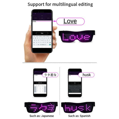Bluetooth Programmable LED Text USB Charging Display Glasses