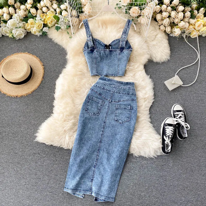 Conjunto de falda de mezclilla