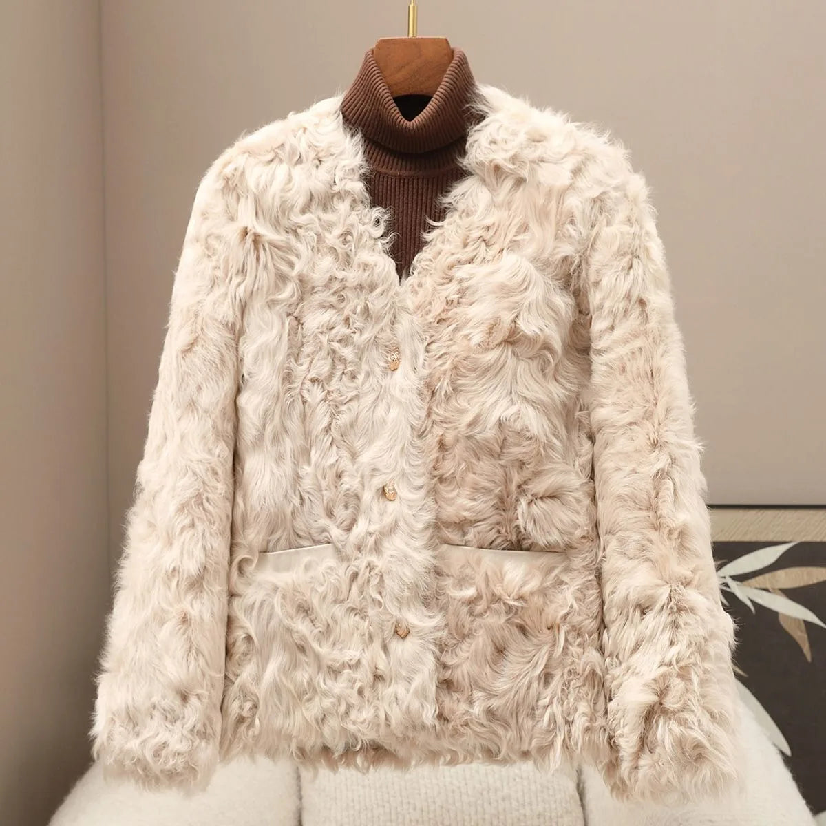 real wool fur short coat
