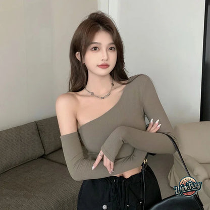 Irregular Off-shoulder Long Sleeve T-shirt