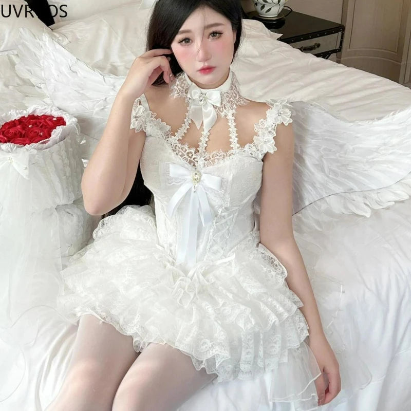 Bow Lace Halter Neck Mini Dress