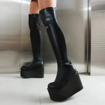 Platform Wedge Over Knee High Boots