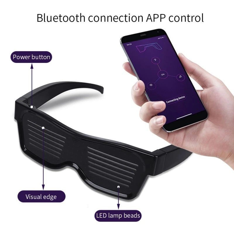 Bluetooth Programmable LED Text USB Charging Display Glasses