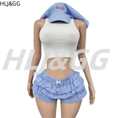 Plaid Print Ruched Shorts Two Piece Set