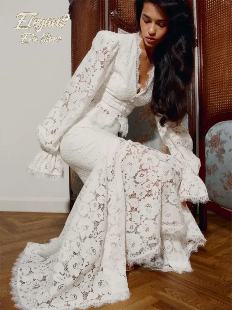 Lace Patchwork Long Skirt Set