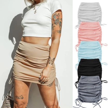Faldas de Verano para Mujer con Cordones 2022 Hilo de Punto Lateral con Cordón Elástico Corrugado Sexy Cadera Ajustable Casual WSL4321