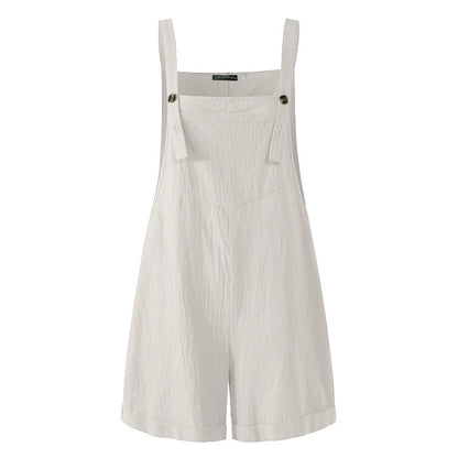 Sleeveless Square Collar Button Suspender Shorts