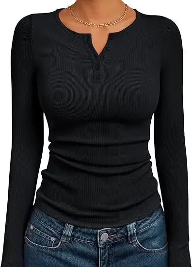 Long Sleeve Slim Fit Henry Collar T-Shirt