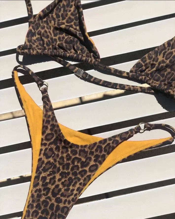 Bikini push-up con vendaje y estampado de leopardo