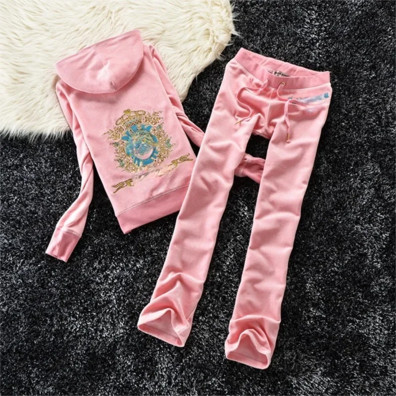 Conjunto de dos piezas de chándal de terciopelo de color liso