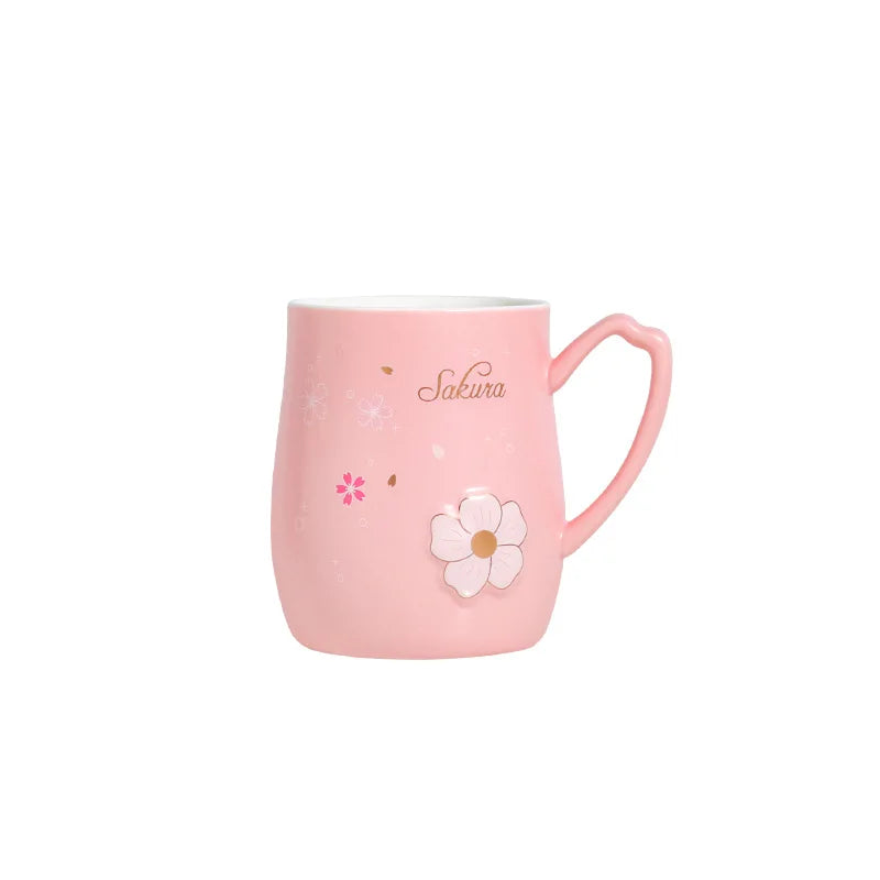 Cherry Blossom Ceramic Mug With Lid & Spoon