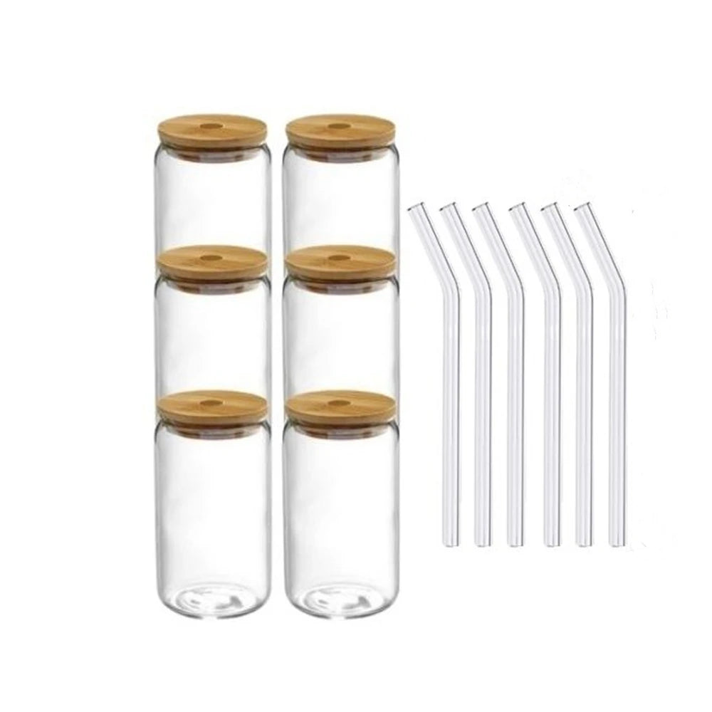 Can-Shaped Glass Cup with Lid & Straw