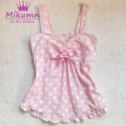 Top corto de lunares rosa, dulce y lindo