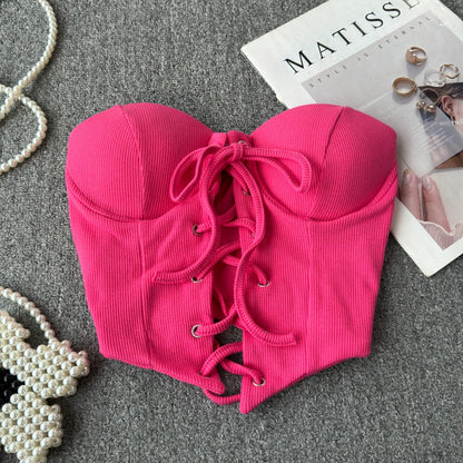 Ribbon Lace-Up Corset Top