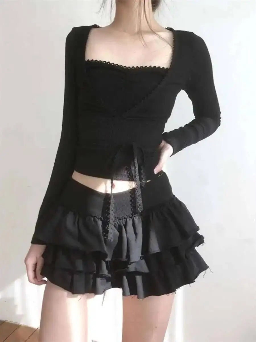 Lace Hem Flared Cake Skirt