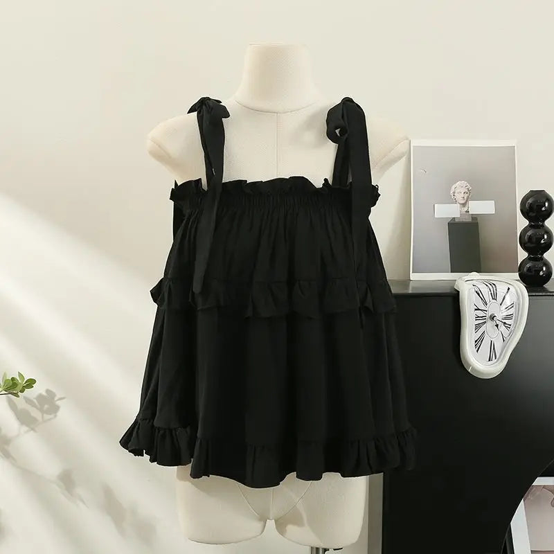 Camiseta sin mangas con tirantes y volantes